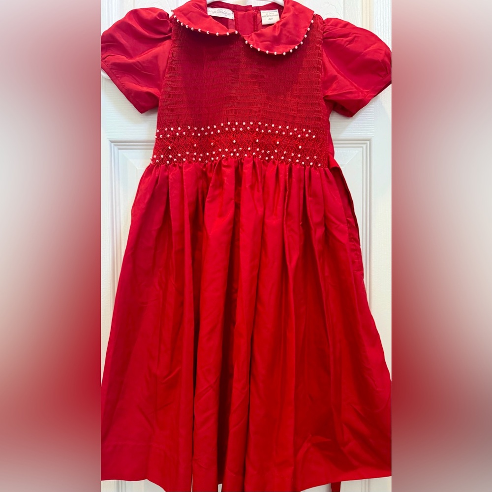 Carriage Boutique Red Dress with Smocking Size 4Y